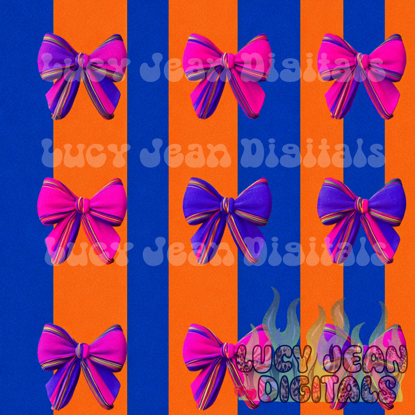 Bold dopamine royal blue/ orange striped bows seamless File