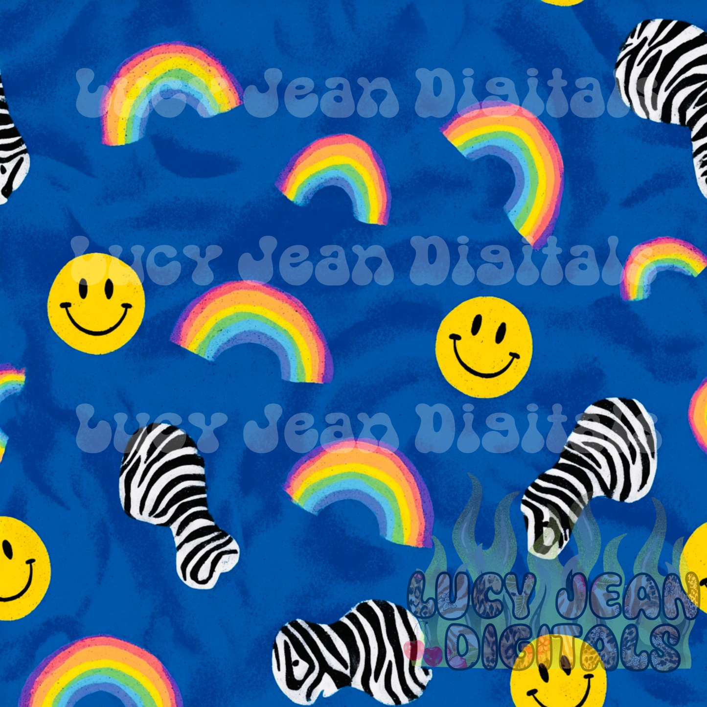 Dopamine Zebra, smiley face, rainbows Seamless File