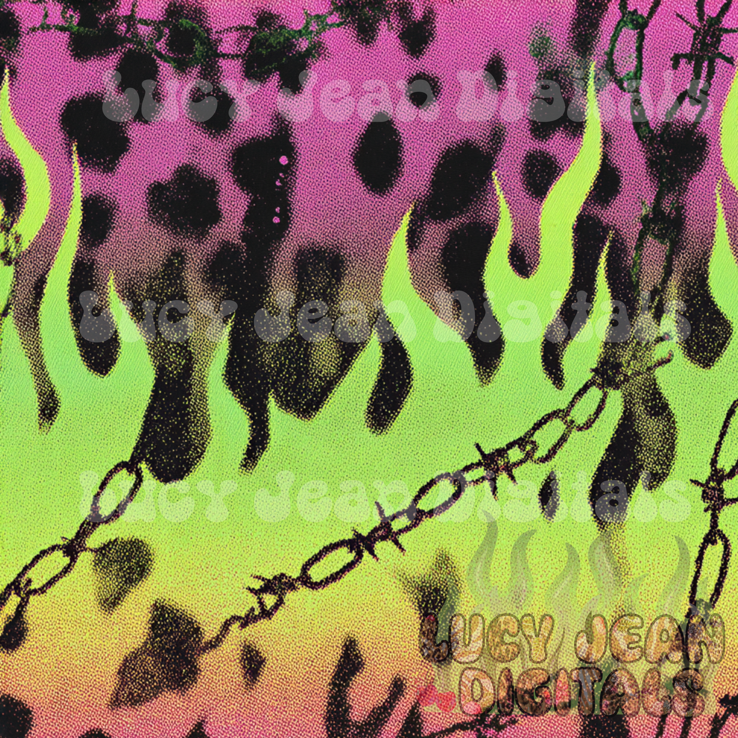 Lime green/purple barbed wire leopard flames Seamless File