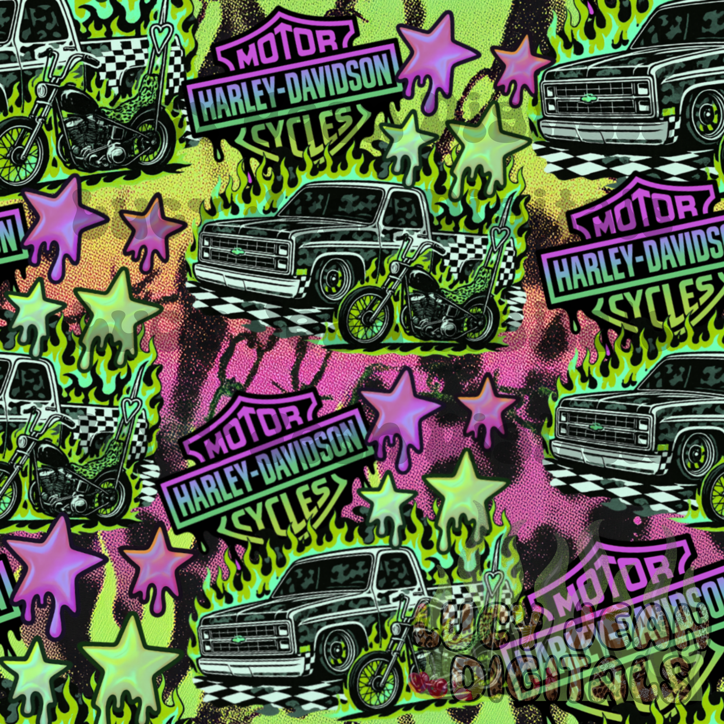 C10 pickup truck / HD motorcycle mashup Seamless File