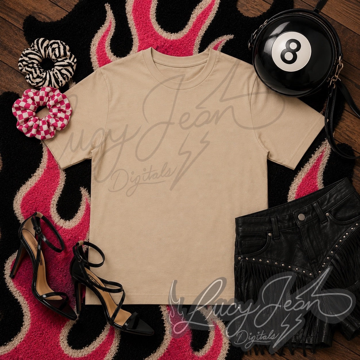 Beige t-shirt pink flames Mock up