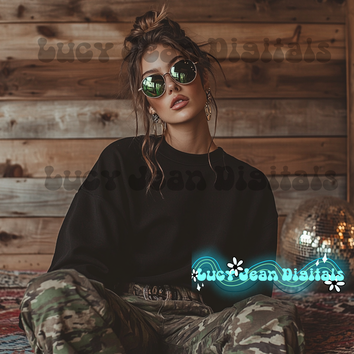 Black Crew Neck sweatshirt modeled Mock up