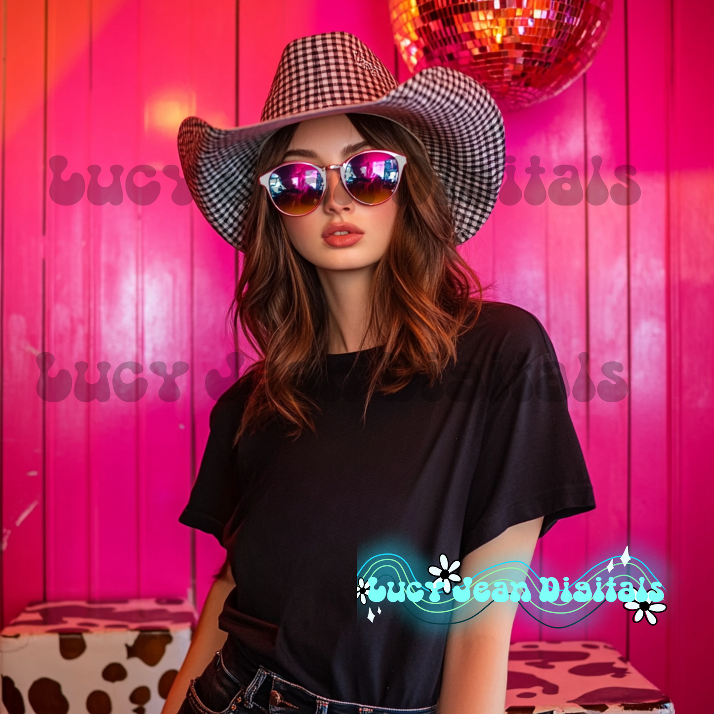 Pink Cowgirl Black Tshirt Mock up