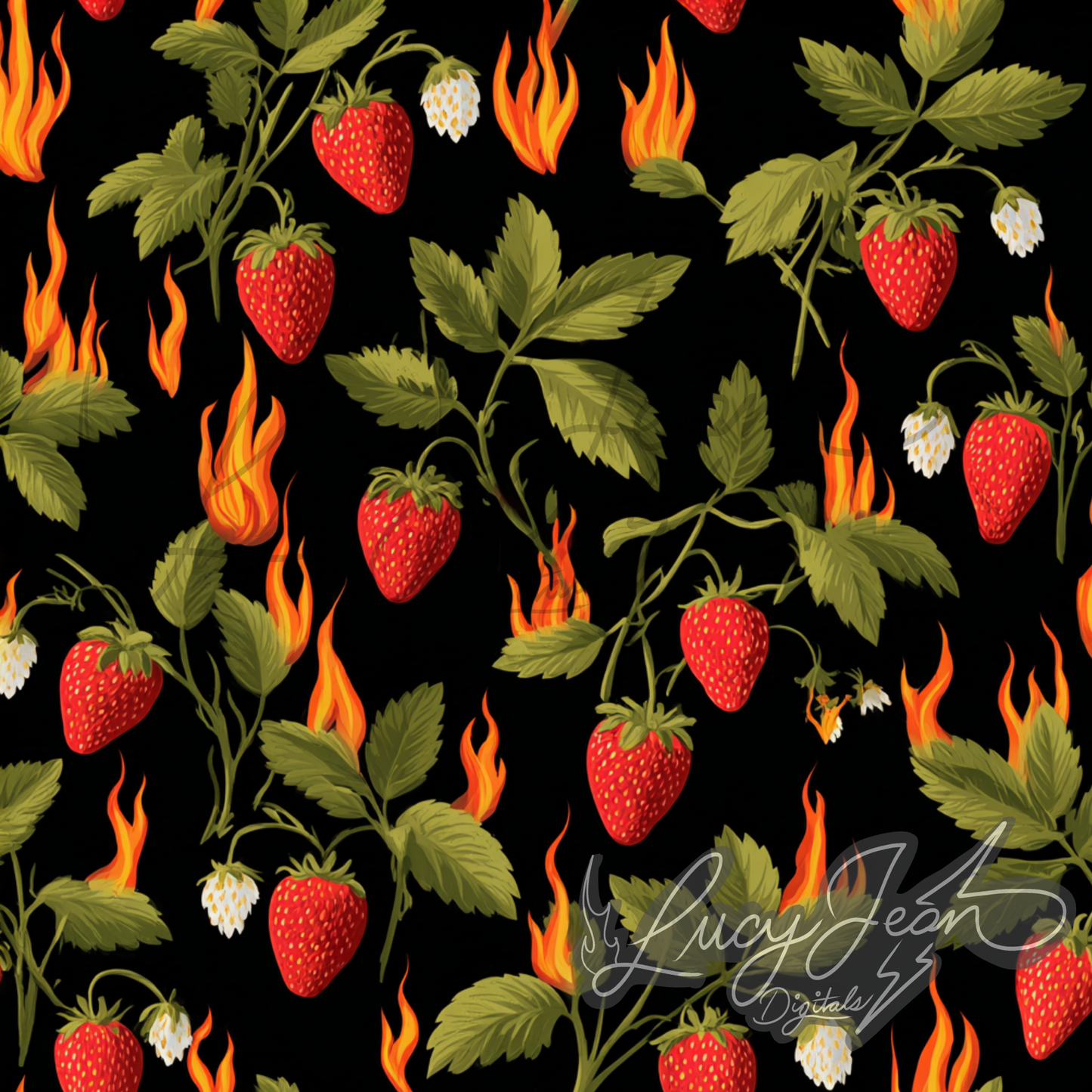 Vintage strawberries with flames seamless file- 2026