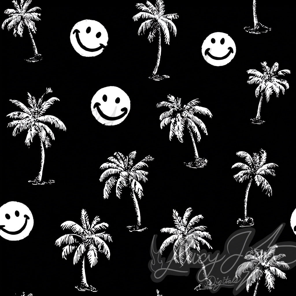 Black smiley and palm trees seamless file- 2026
