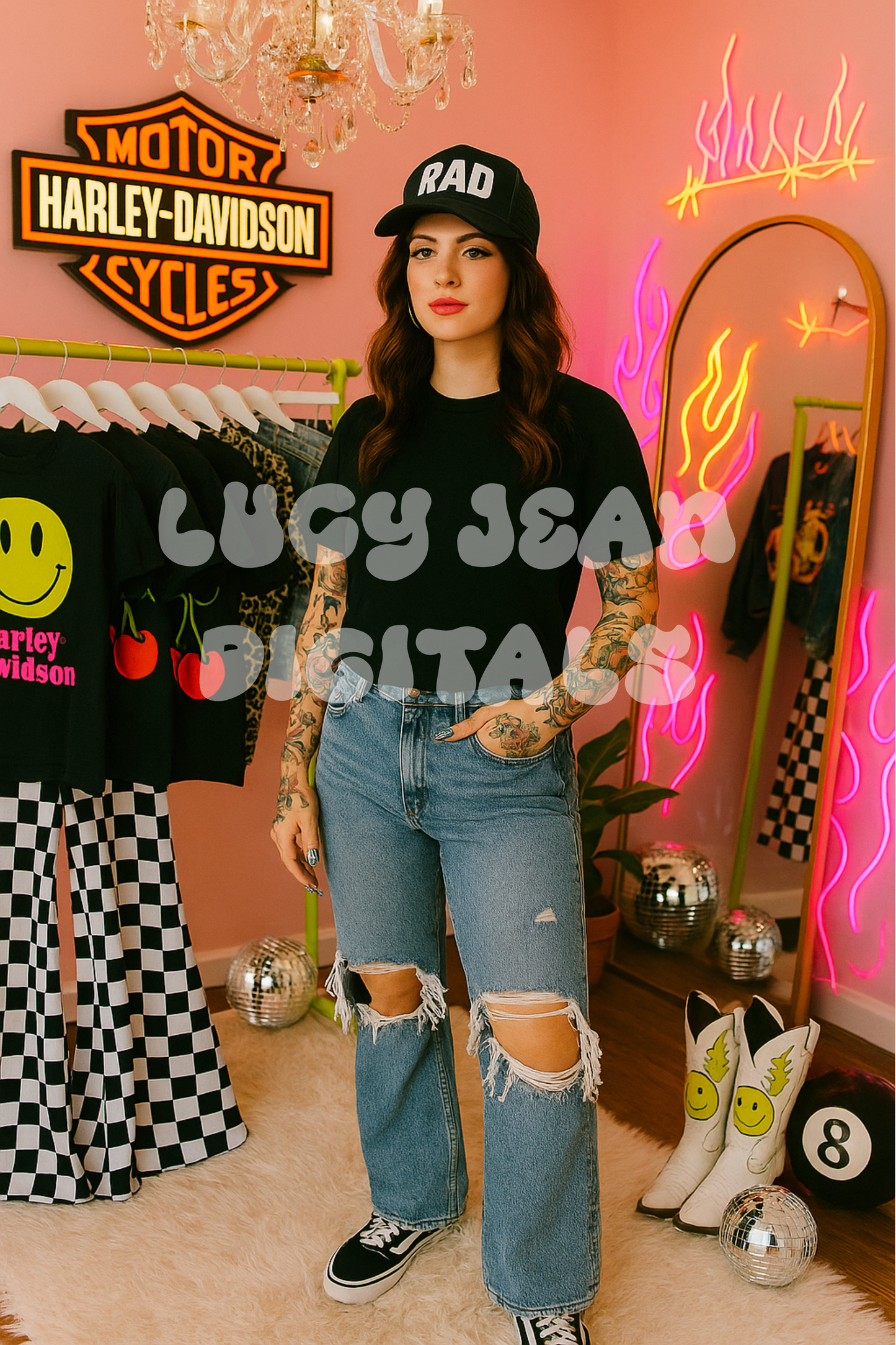 Black tshirt , distressed denim Mockup