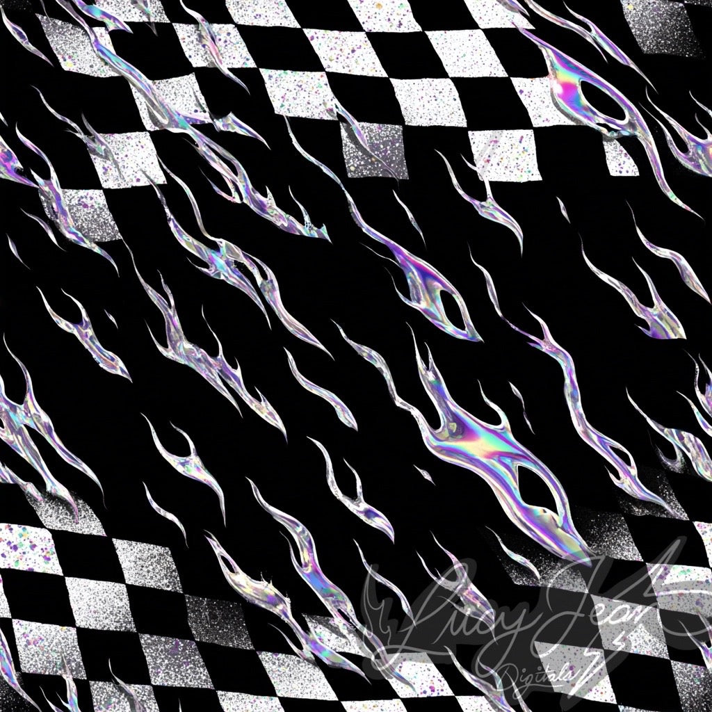 Metallic flames checkered seamless file- 2026