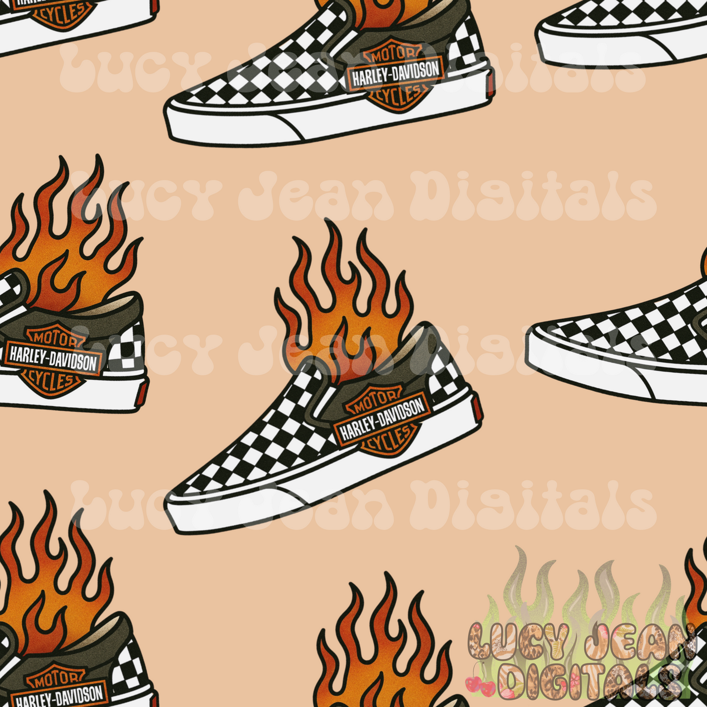 Flaming Motorcycle Sneakers tan Seamless File