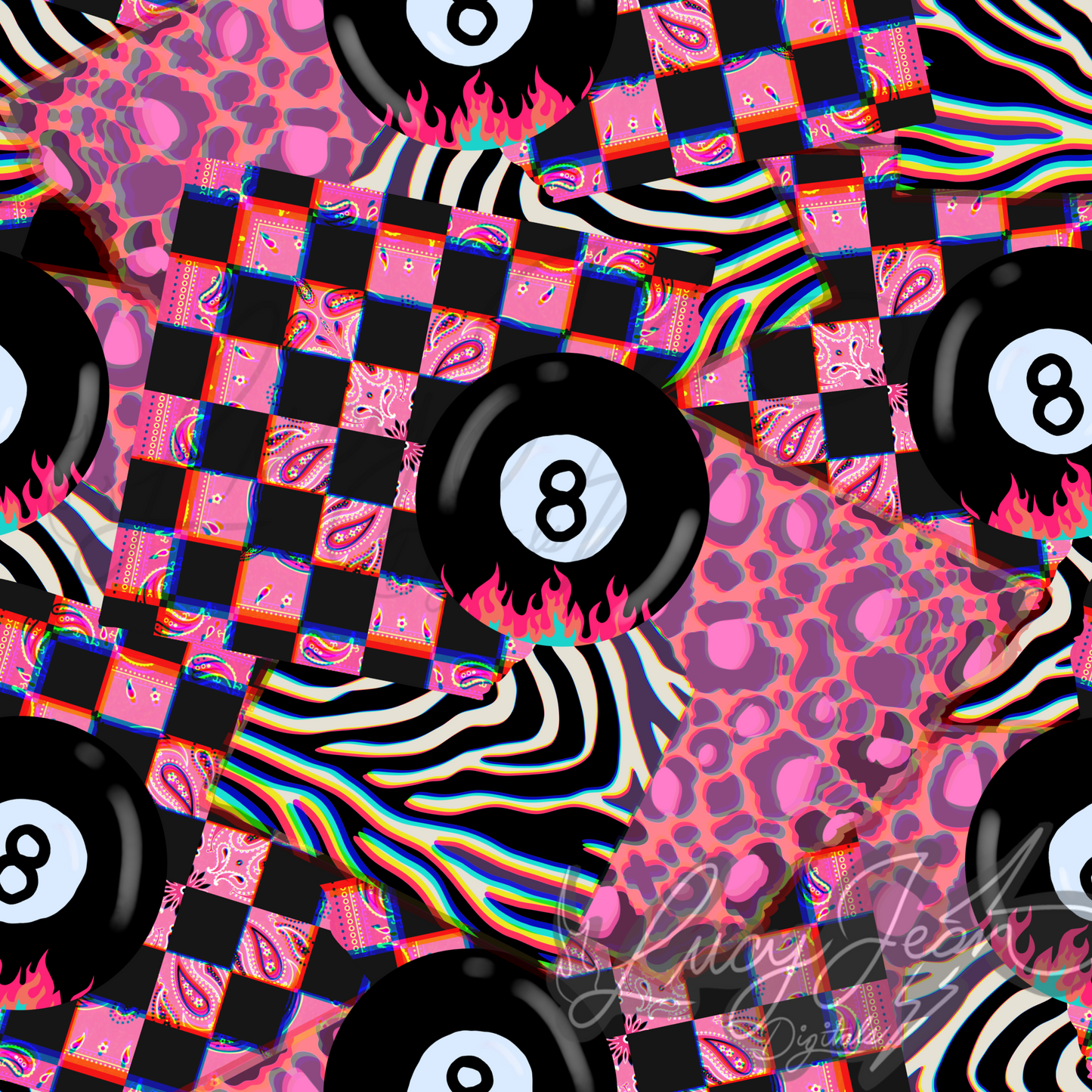 Retro pink zebra 8ball seamless file-2026