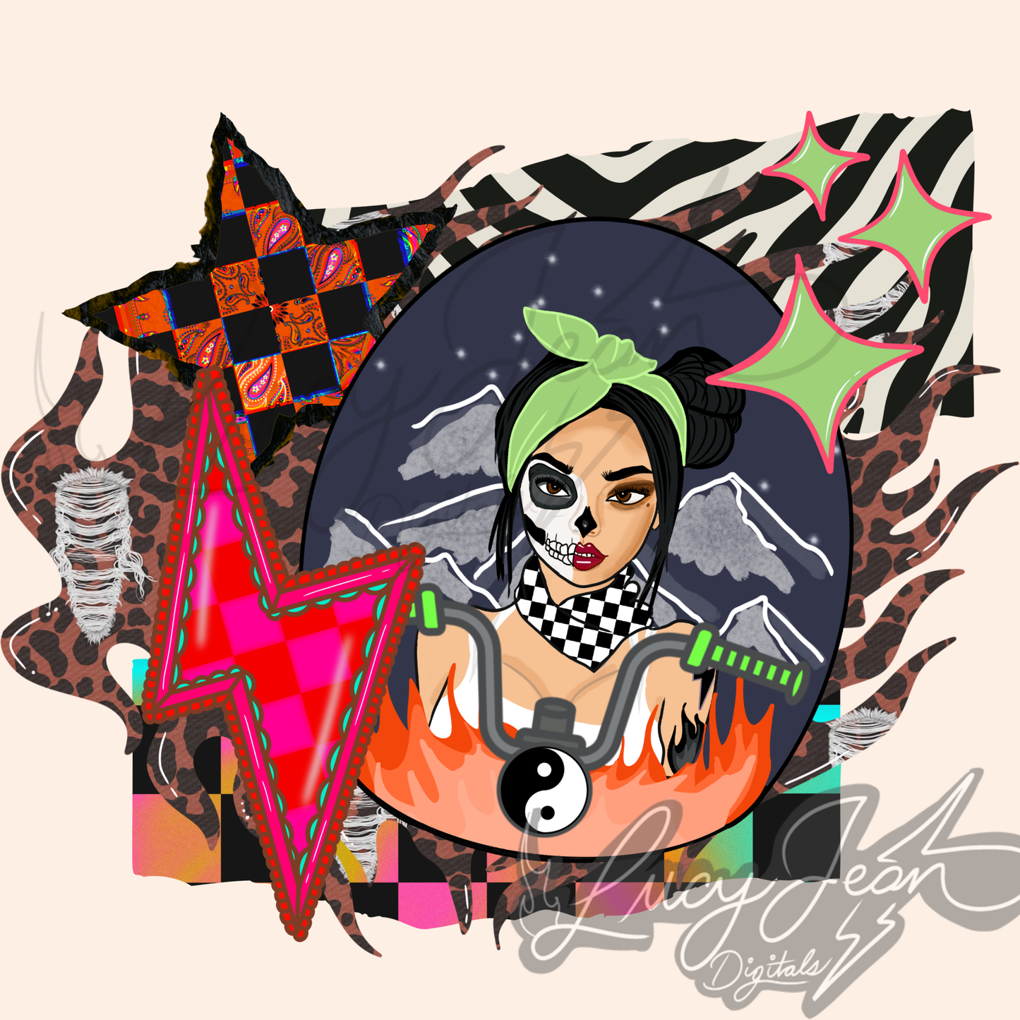 Skeleton Motorcycle babe PNG-2026