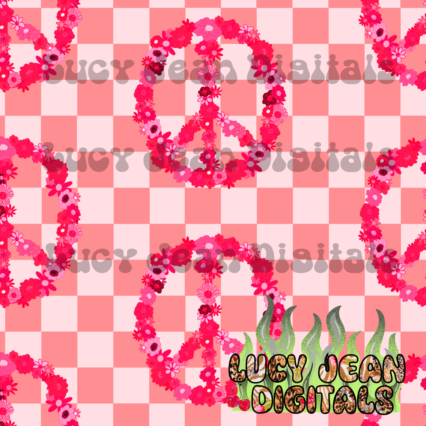 Pink checkered peace sign Seamless File
