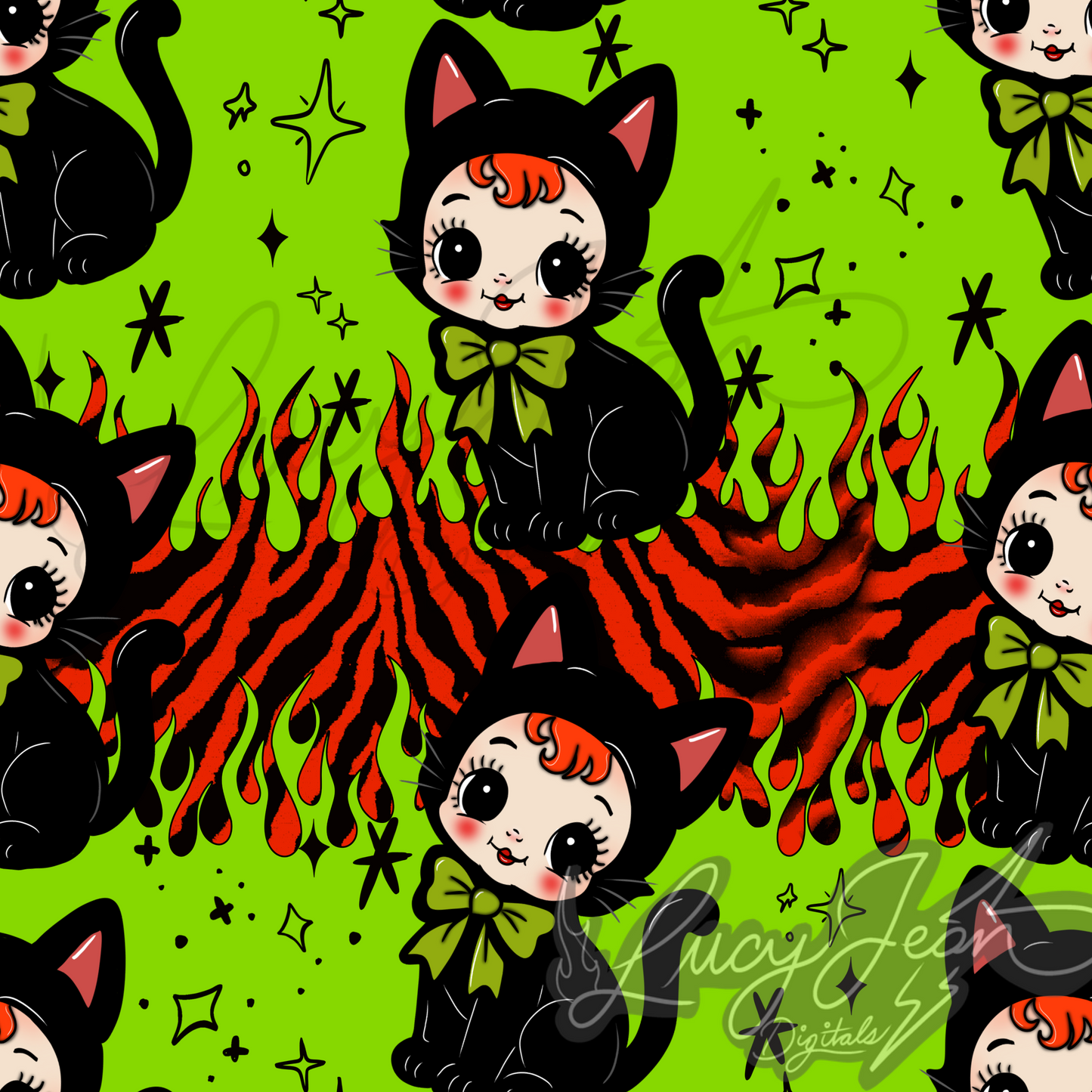 Halloween black cat Kewpie seamless file-2026