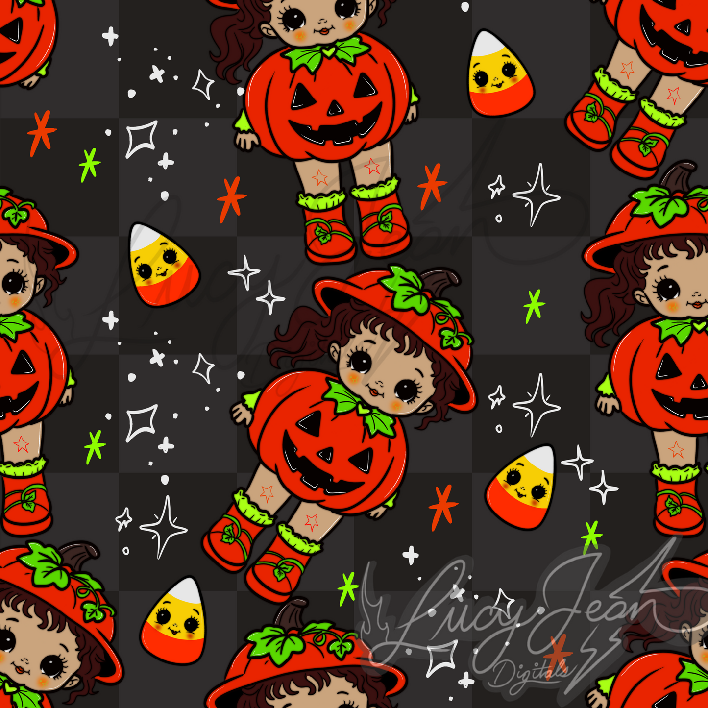 Halloween pumpkin Kewpie seamless file-2026