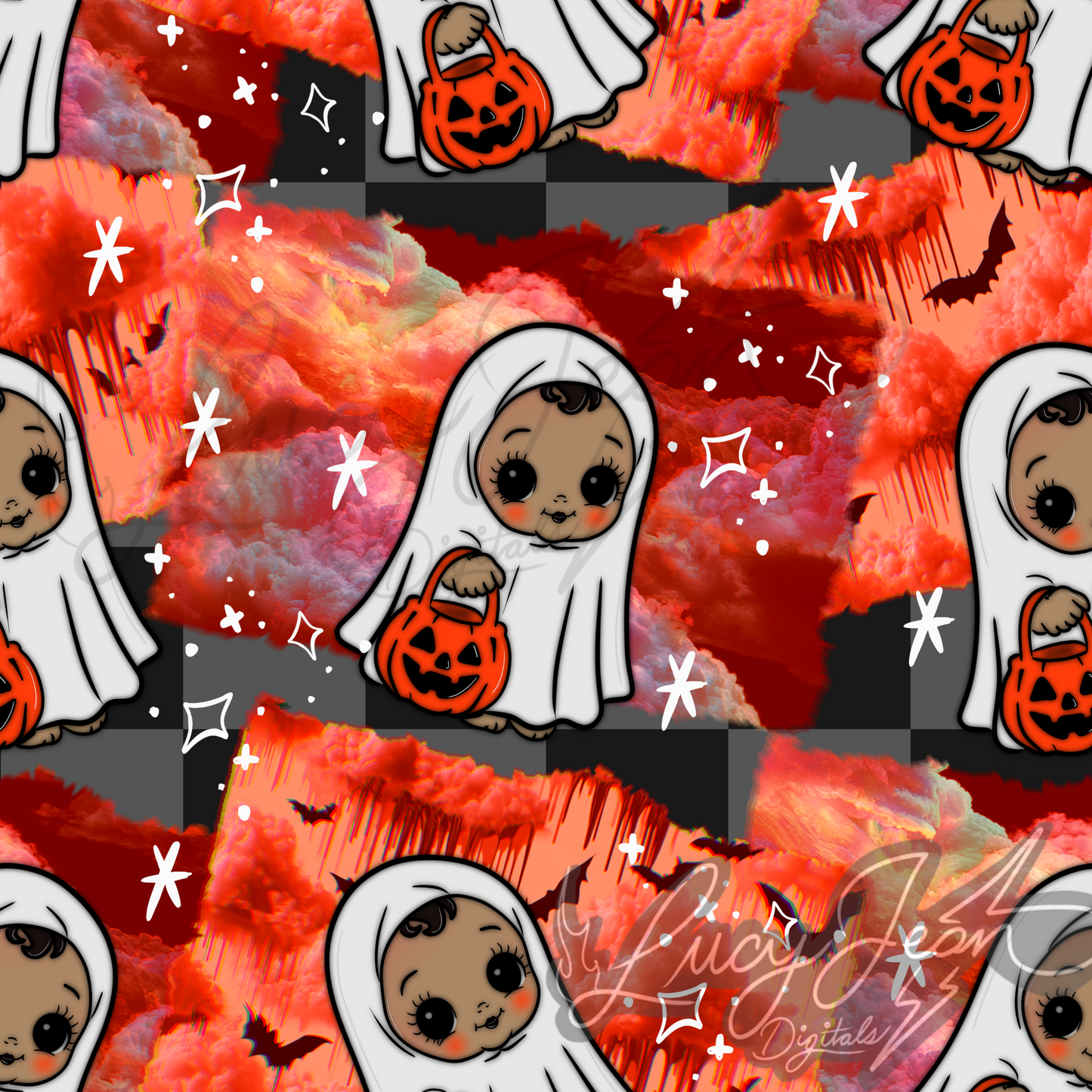 Halloween Ghost Kewpie clouds seamless file-2026