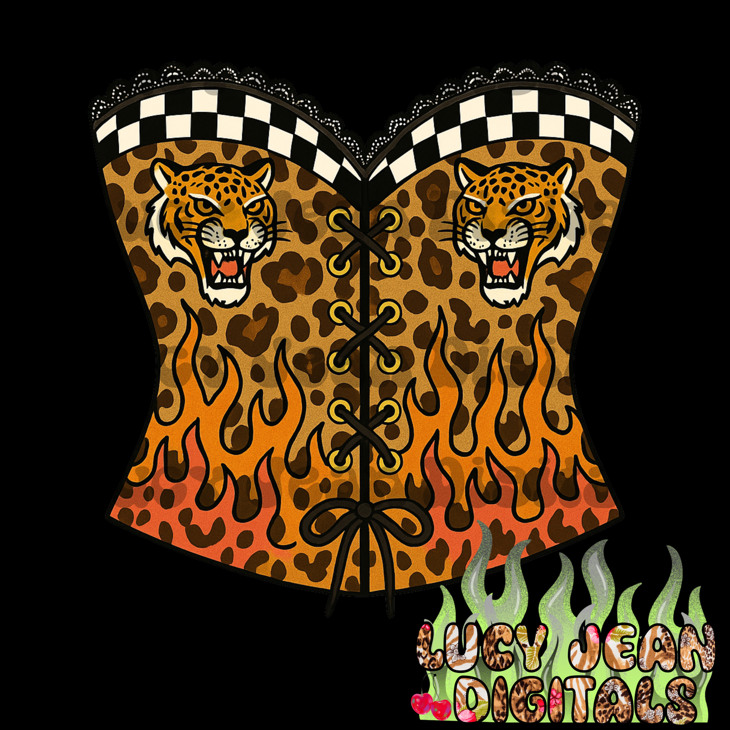 Retro Leopard Corset PNG
