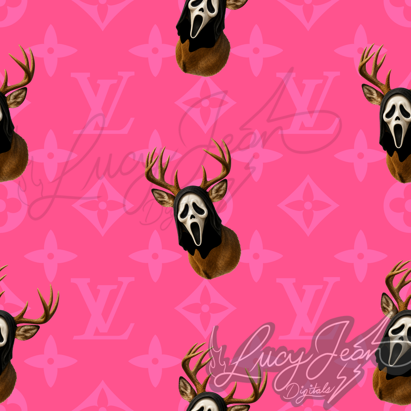 Boujee Deer ghost face pink seamless file-2026