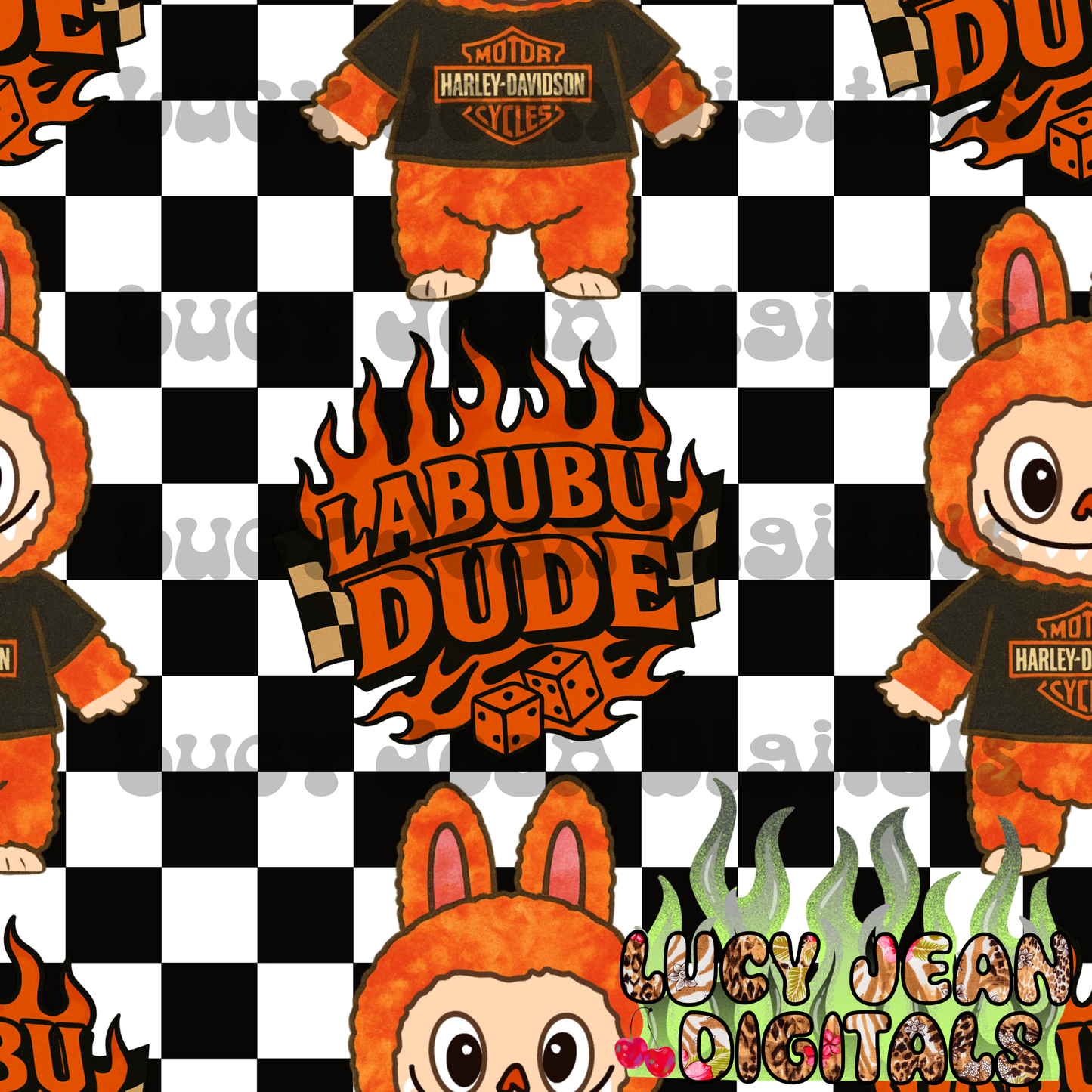 HD Motorcycle Labubu Dude Seamless File