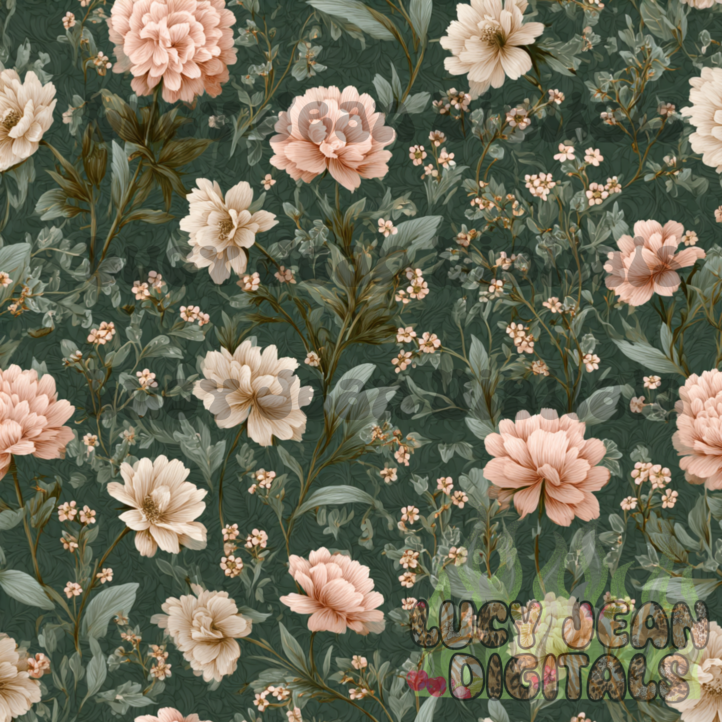 Dark green/ pink floral Seamless File- 2026