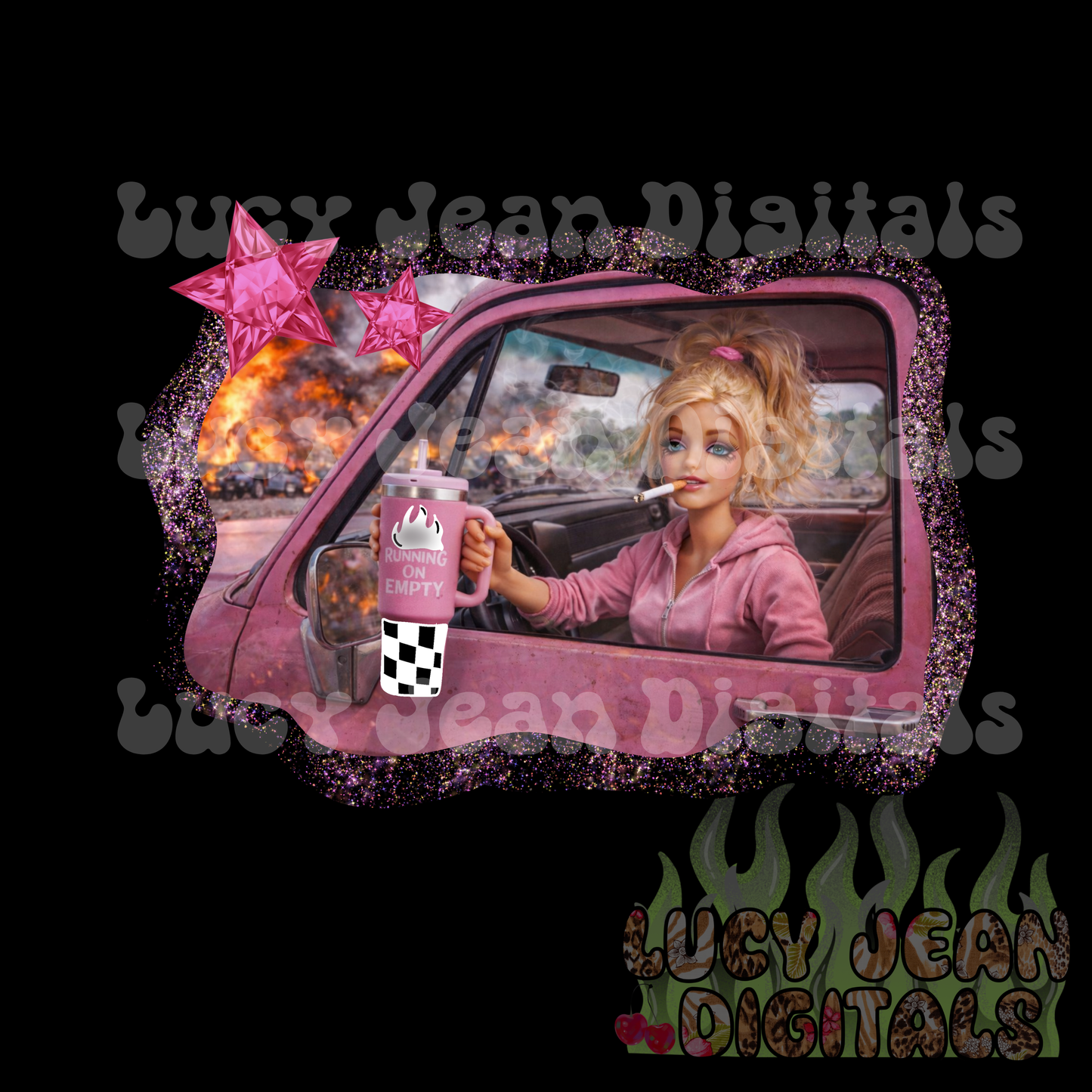 LIMITED COLLAB RMCC x SLS BURNT OUT RUNNING ON EMPTY DOLL PNG
