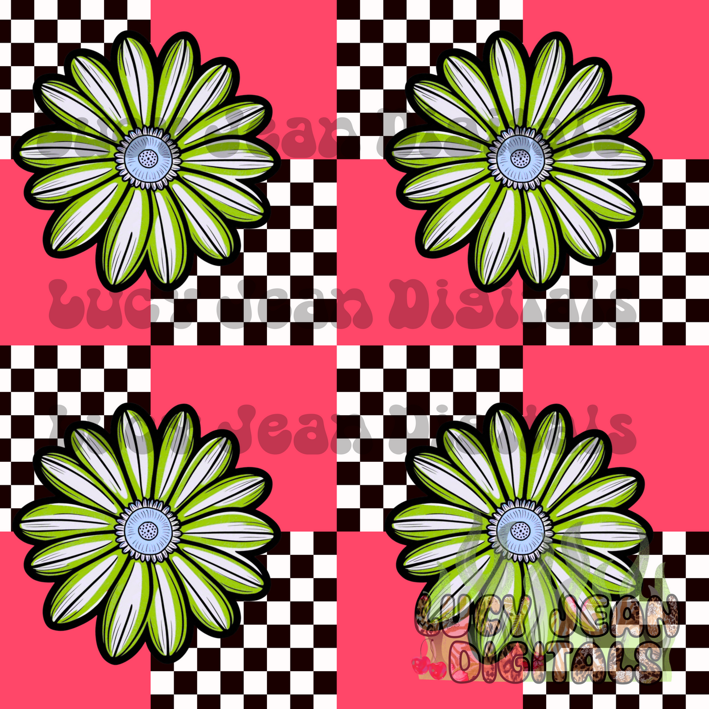 Bright Neon daisies checkered pink Seamless File