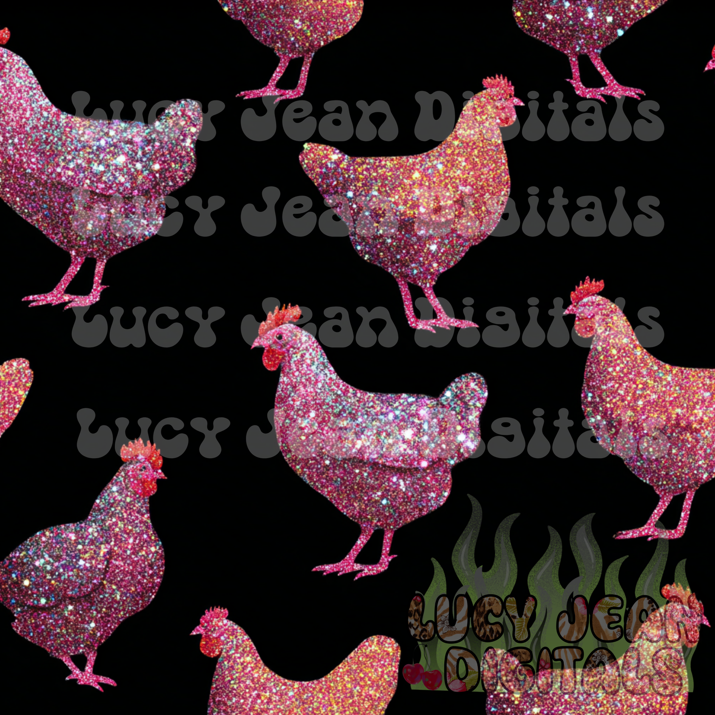 Pink Glitter Chickens Seamless File