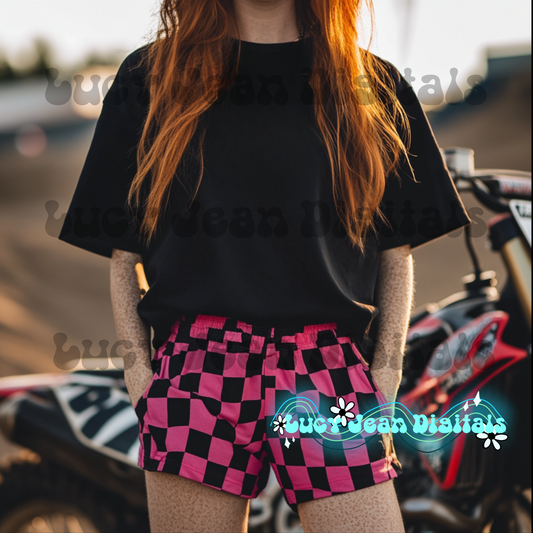 Pink checkered moto modeled Mock up