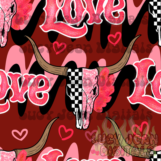 Crystal Valentines Day Cow Skull Seamless File