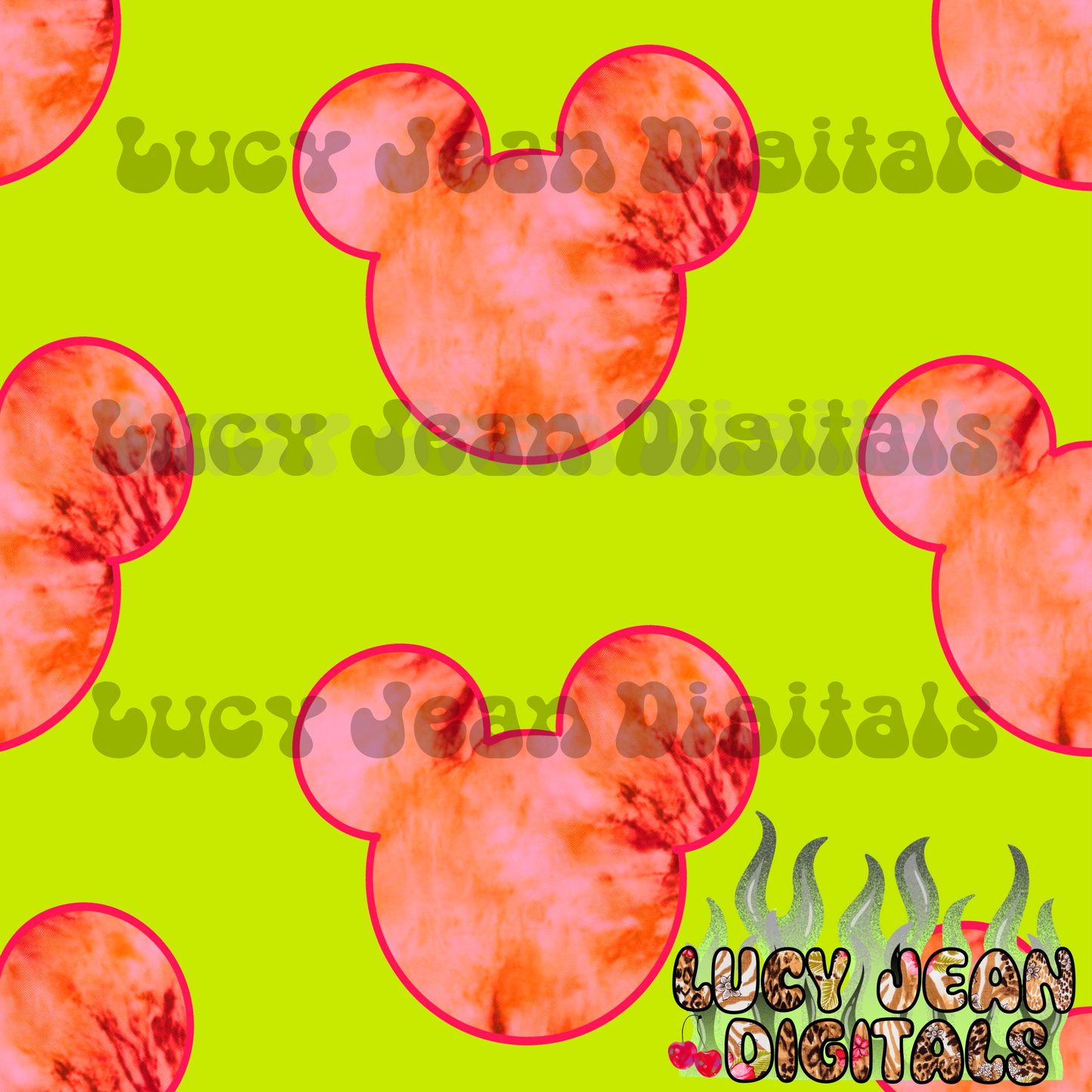 Peachy Tie Dye Mouse lime green Seamless File