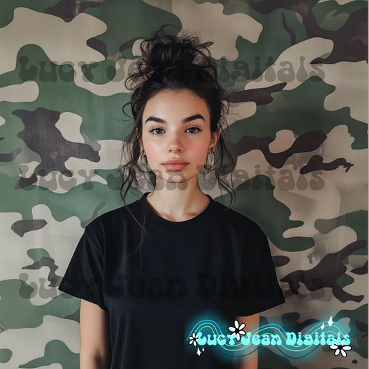 Camo brunette modeled Mock up
