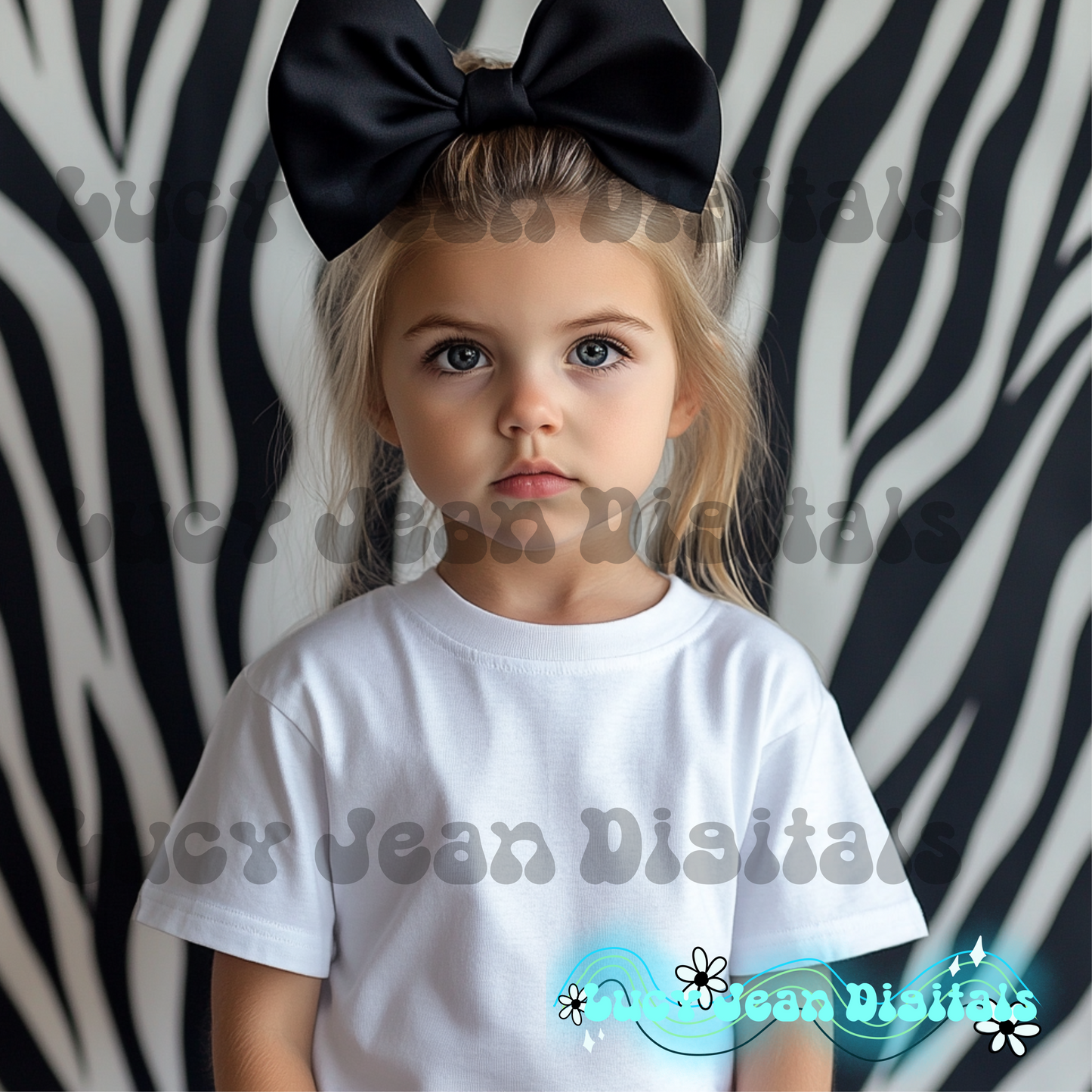 Zebra blonde little girl modeled Mock up