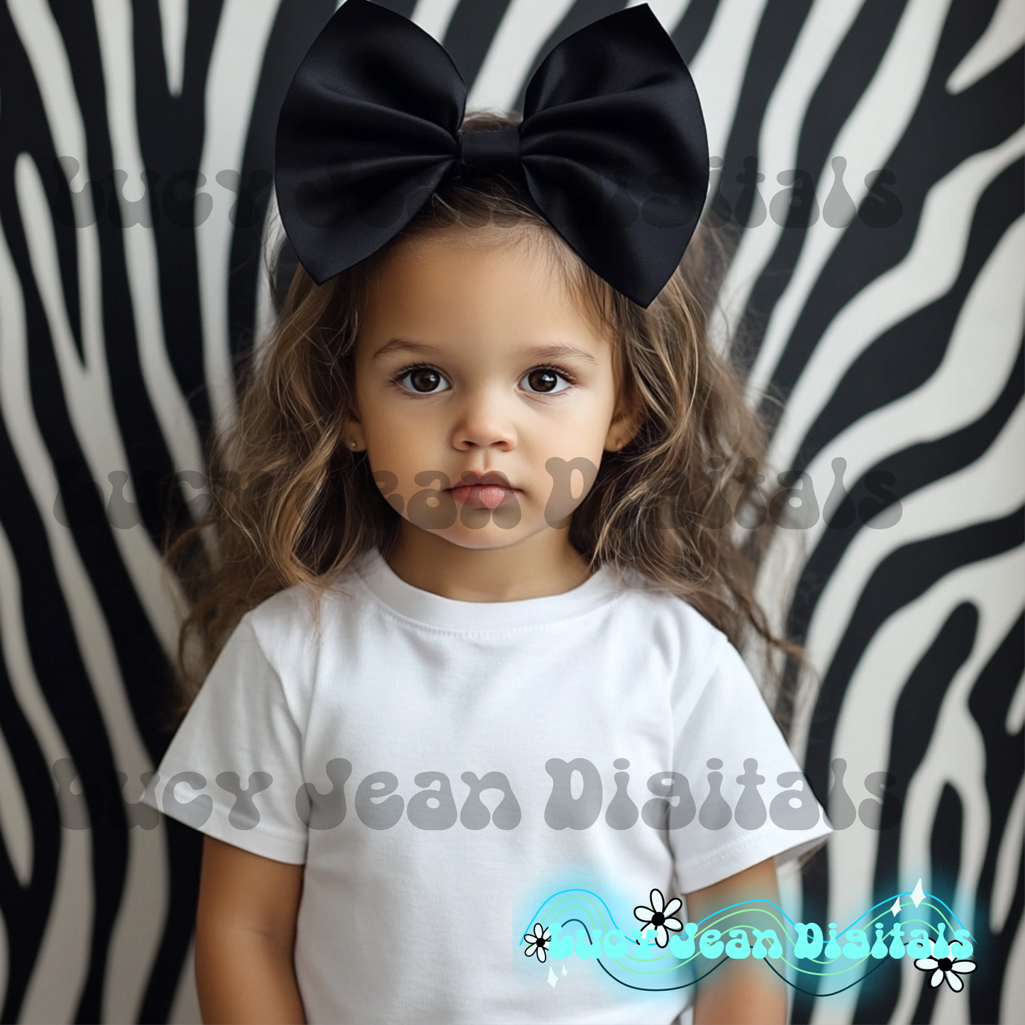 Zebra brunette little girl modeled Mock up