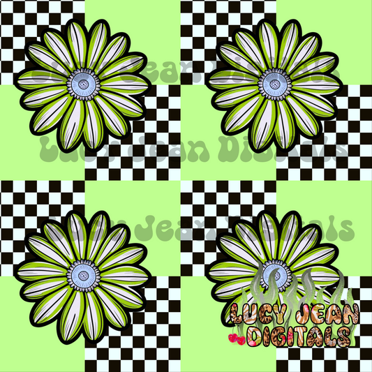 Bright Neon daisies checkered green Seamless File