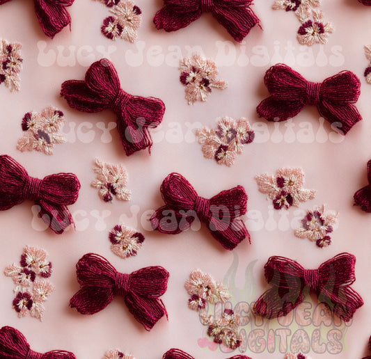 Burgundy embroidery Bows Seamless File