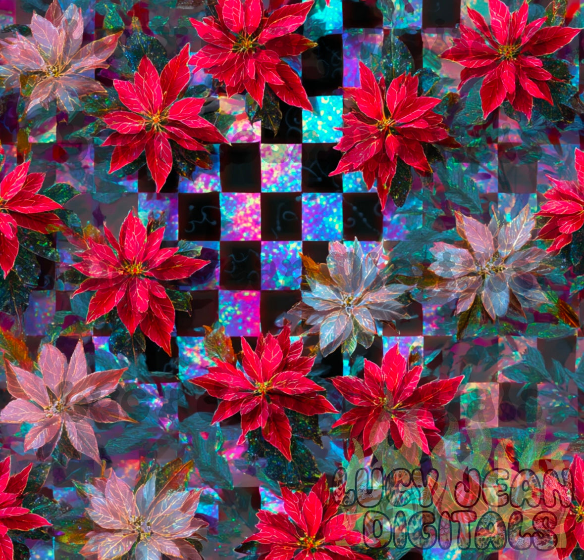 Holographic Checkered Poinsetta Seamless File