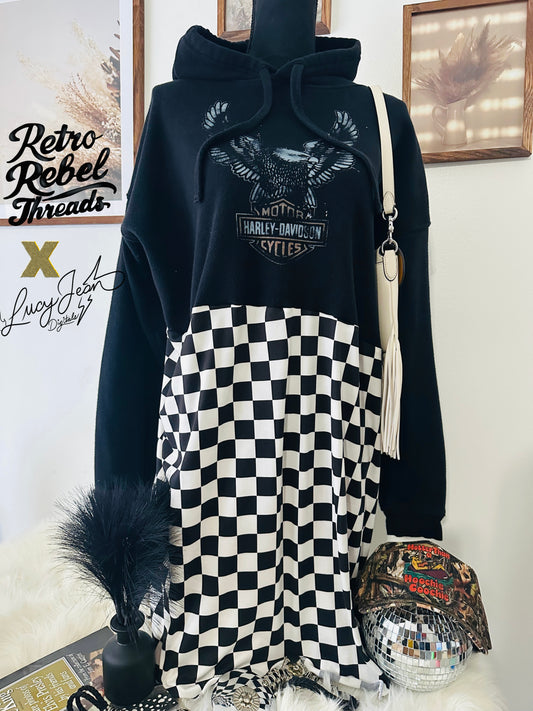 Women’s 2XL HD Hoodie Checkered Up-Cycle Dress