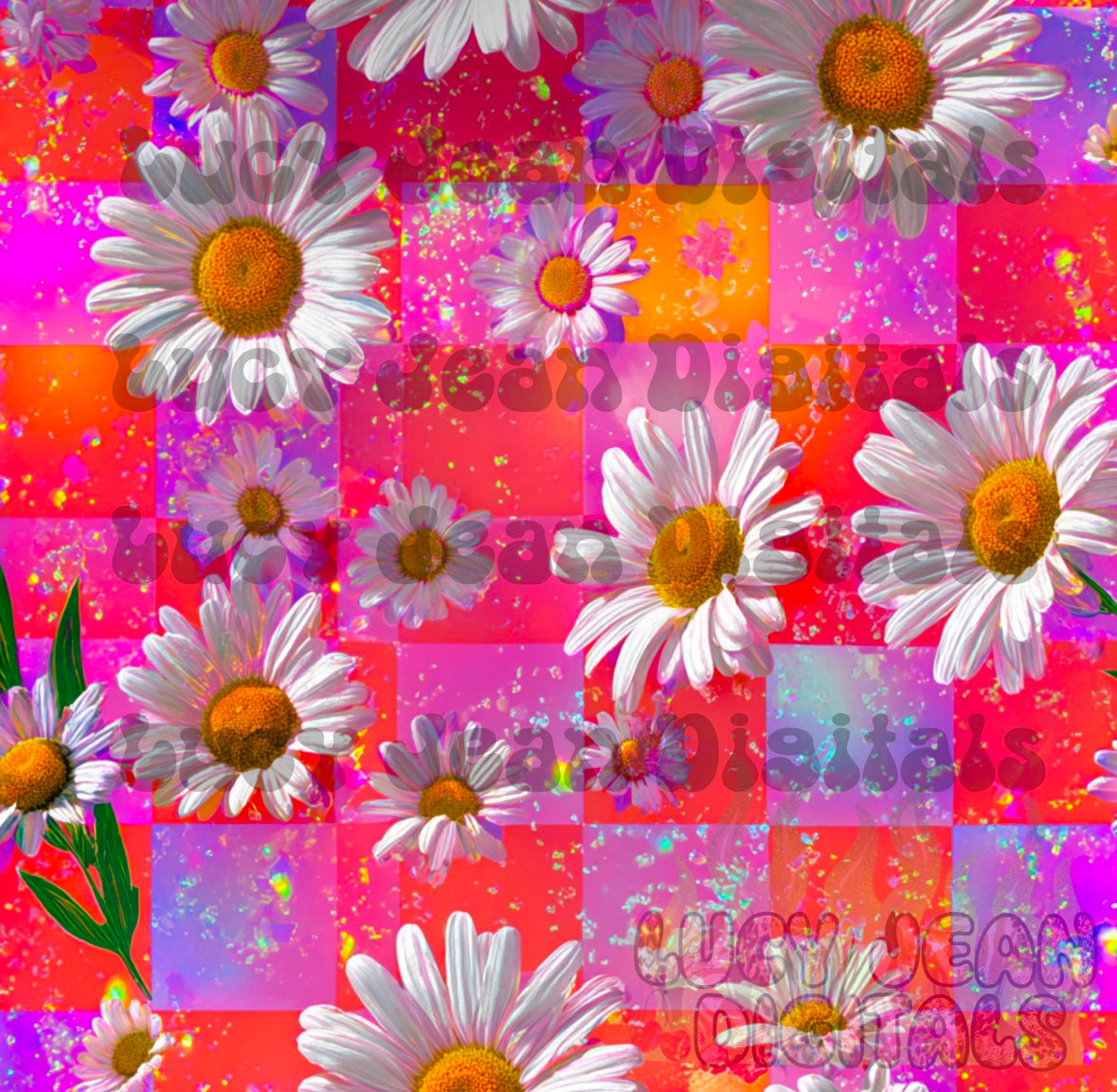 Holographic pink orange daisy Seamless File