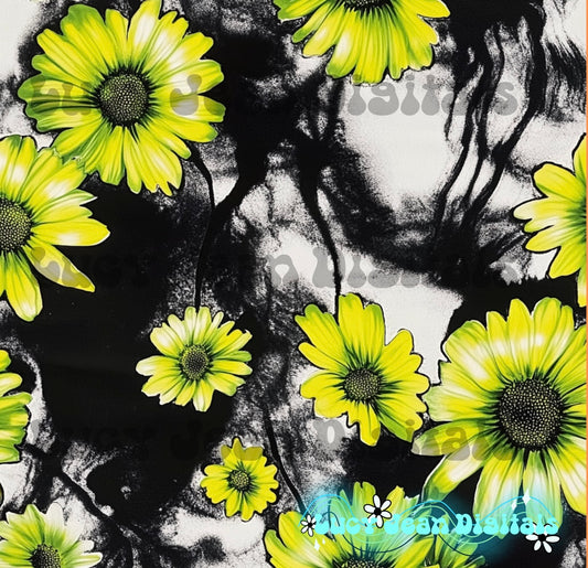 Lime and black daises Seamless File
