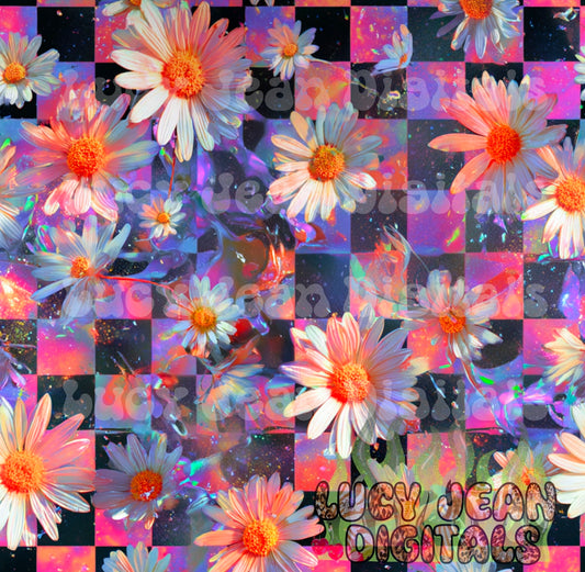 Holographic pink black daisy checkered Seamless File