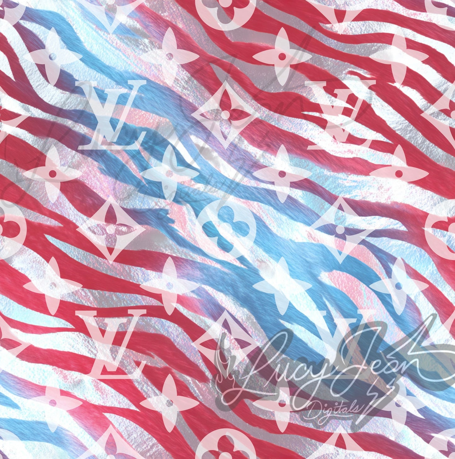 Red white and light blue boujee zebra Seamless File- 2026
