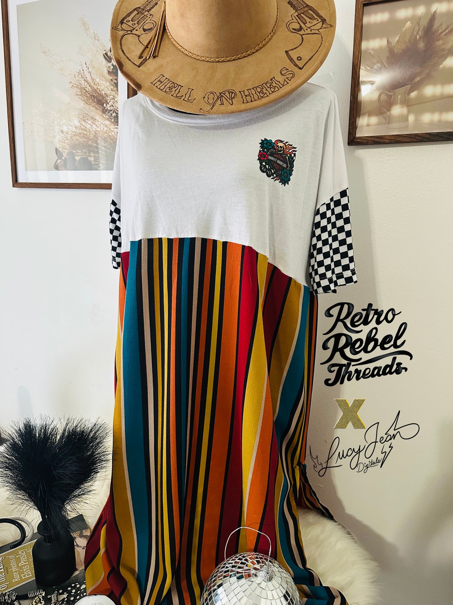 Womens XL-2XL Striped Motorcycle Up-Cycle Dress