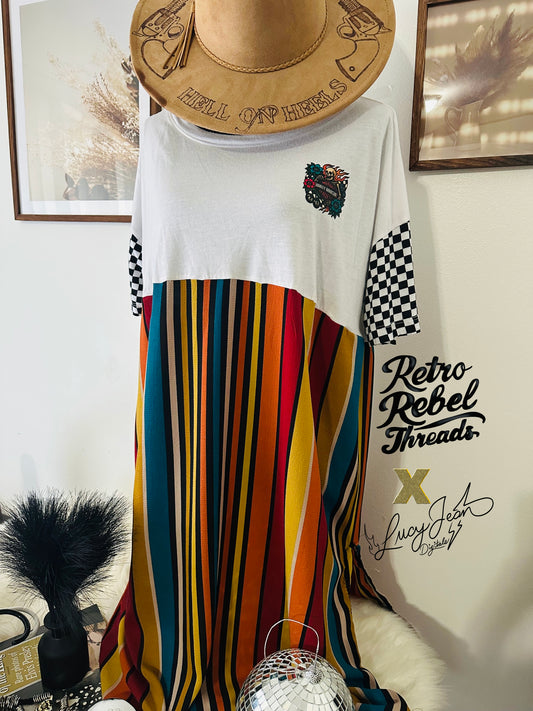 Womens XL-2XL Striped Motorcycle Up-Cycle Dress