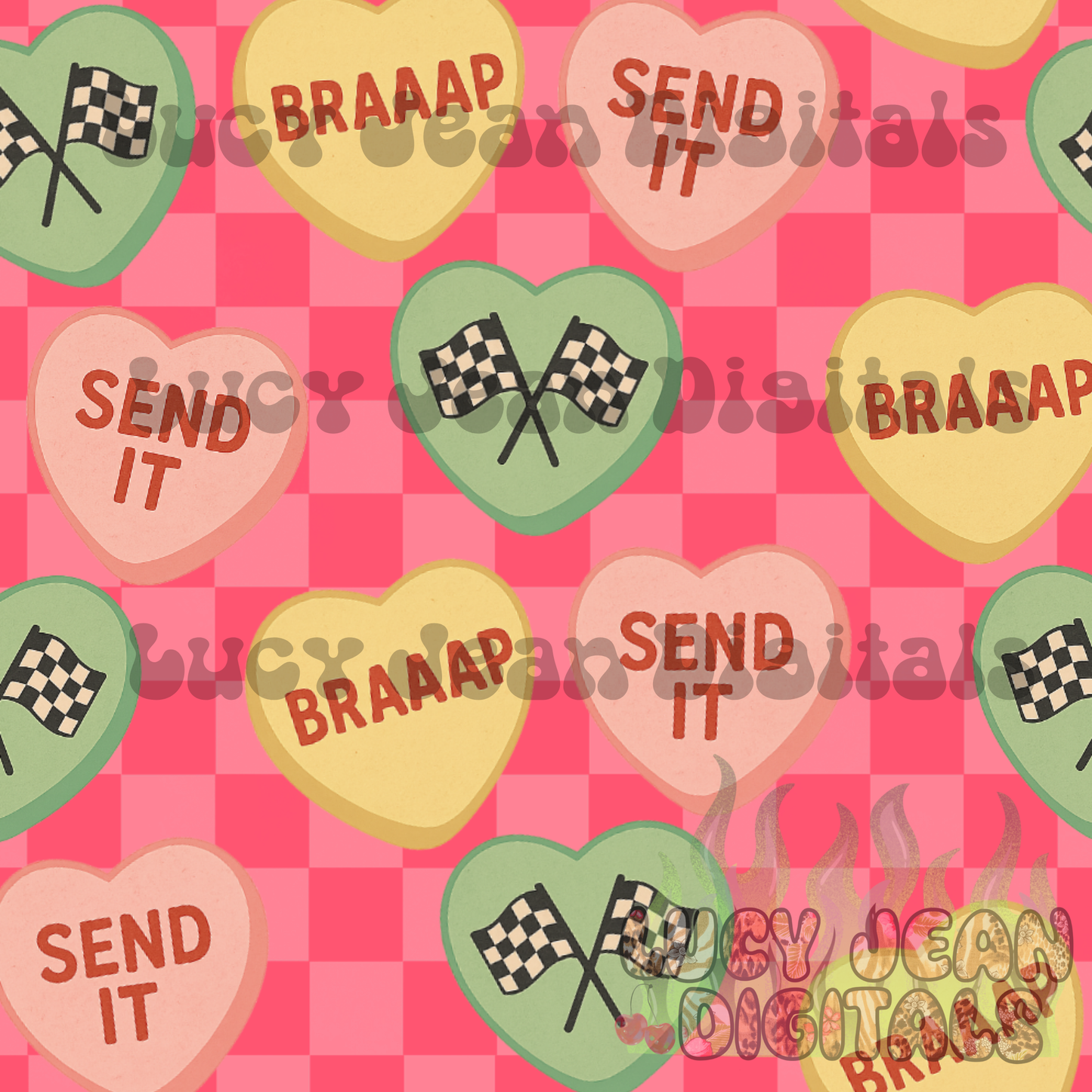 Girl Moto Valentine’s Day Hearts Seamless File