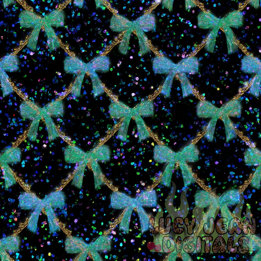 Blue/Green holographic glitter bows Seamless File
