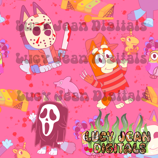 Pink Horror Character Blue dog Seamless File
