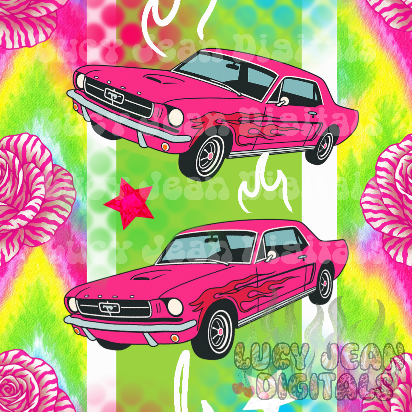 Neon pink retro car Seamless File