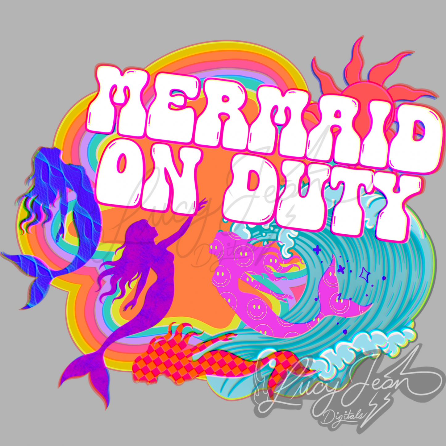 Mermaid on duty neon PNG-2026