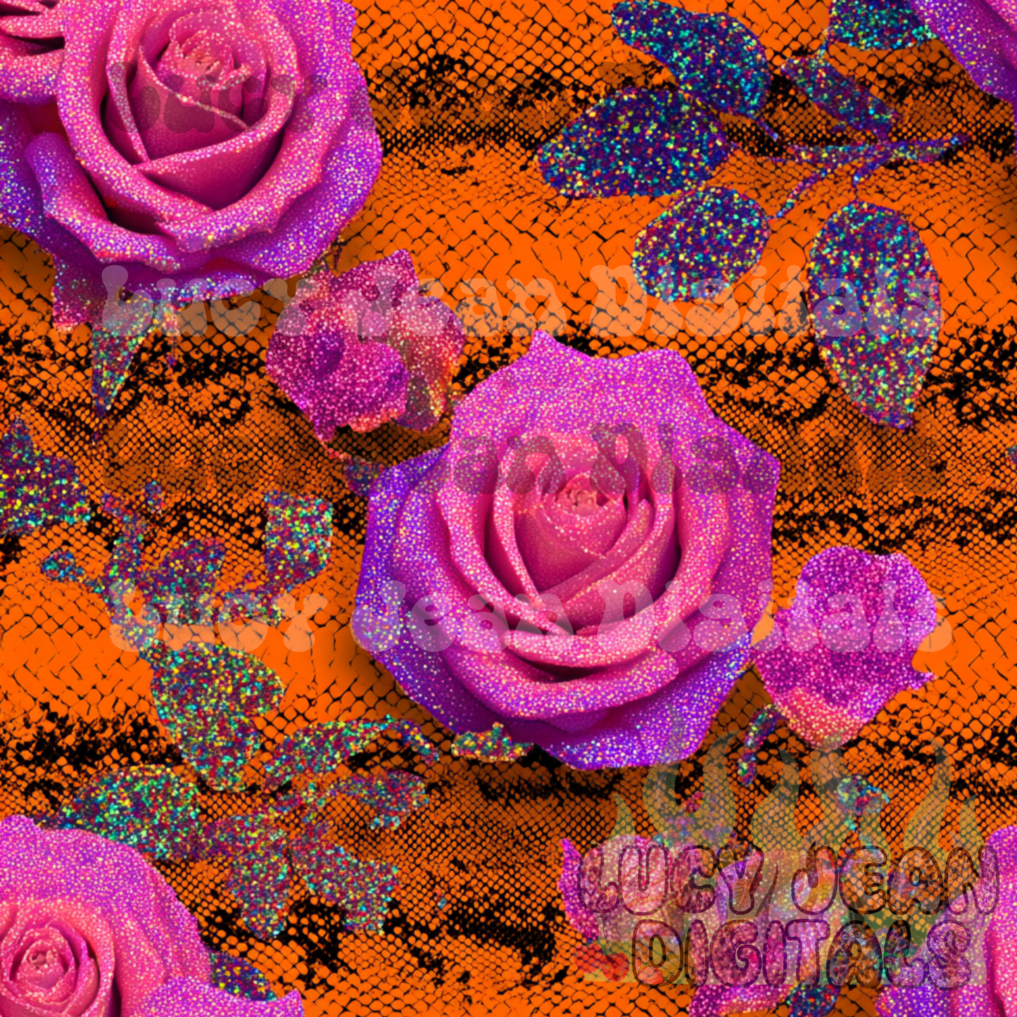 Bright Orange rose Snake print Seamless File