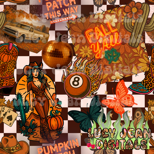 Fall western Pinup Collage Seamless File