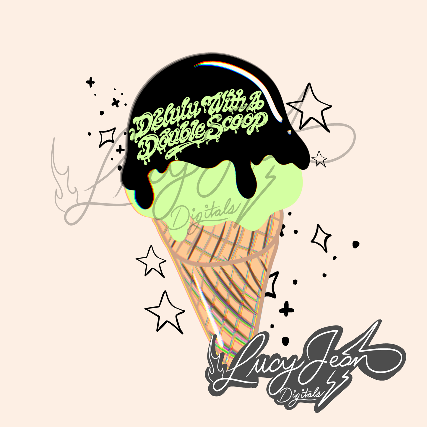 LIMITED COLLAB LJD x RDD DELULU WITH A DOUBLE SCOOP ICE CREAM PNG