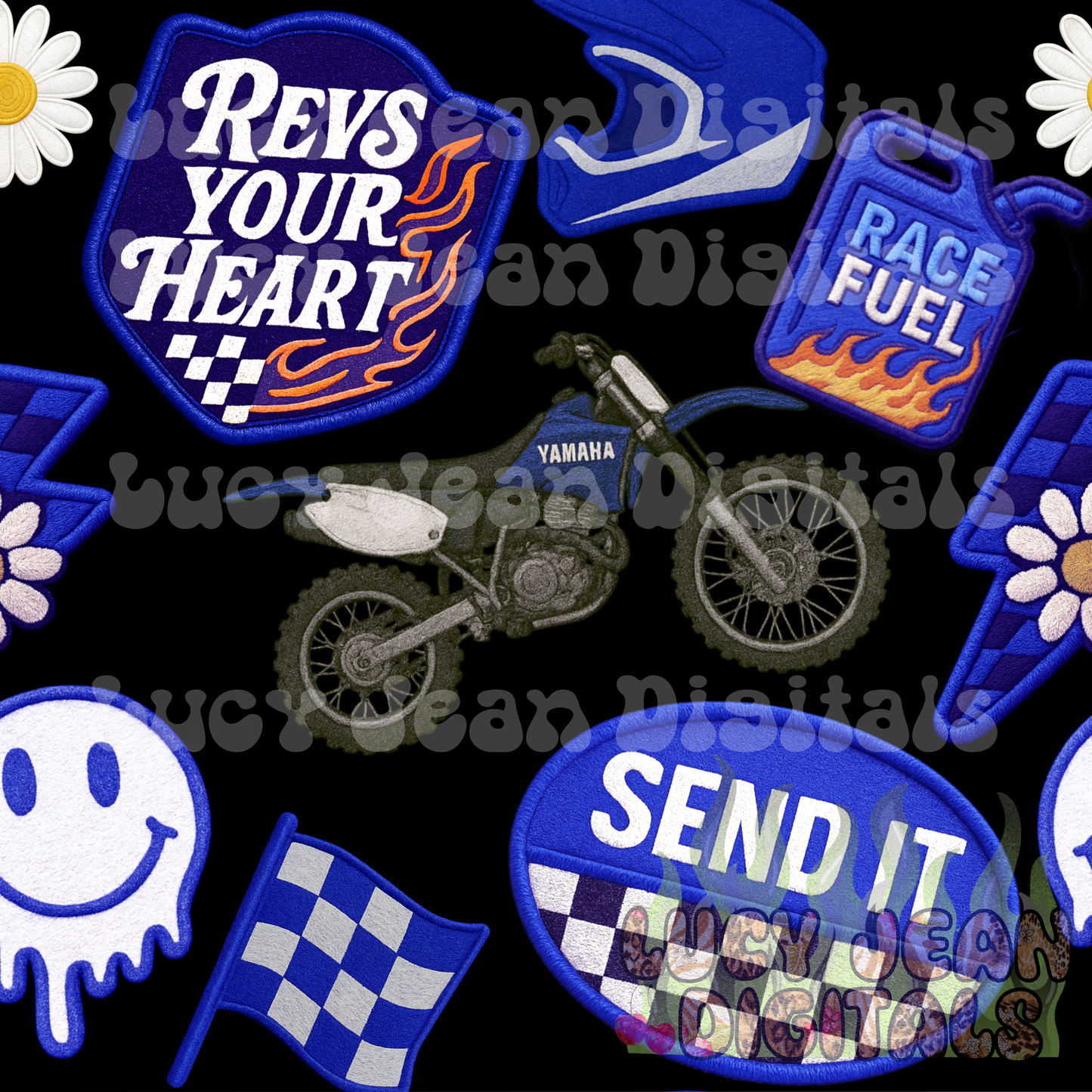 Blue Dirtbike Patches Seamless File